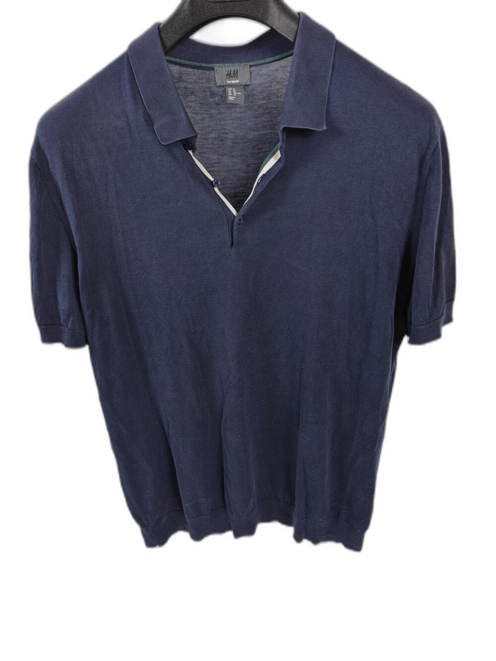 Men’s H&M Silk Blend Knit Polo Shirt Navy Blue Size XL